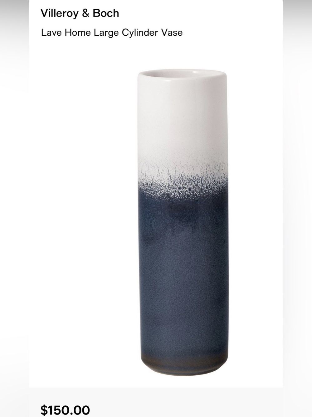 NIB Villeroy & Boch Lave Home Large Cylinder Vase
